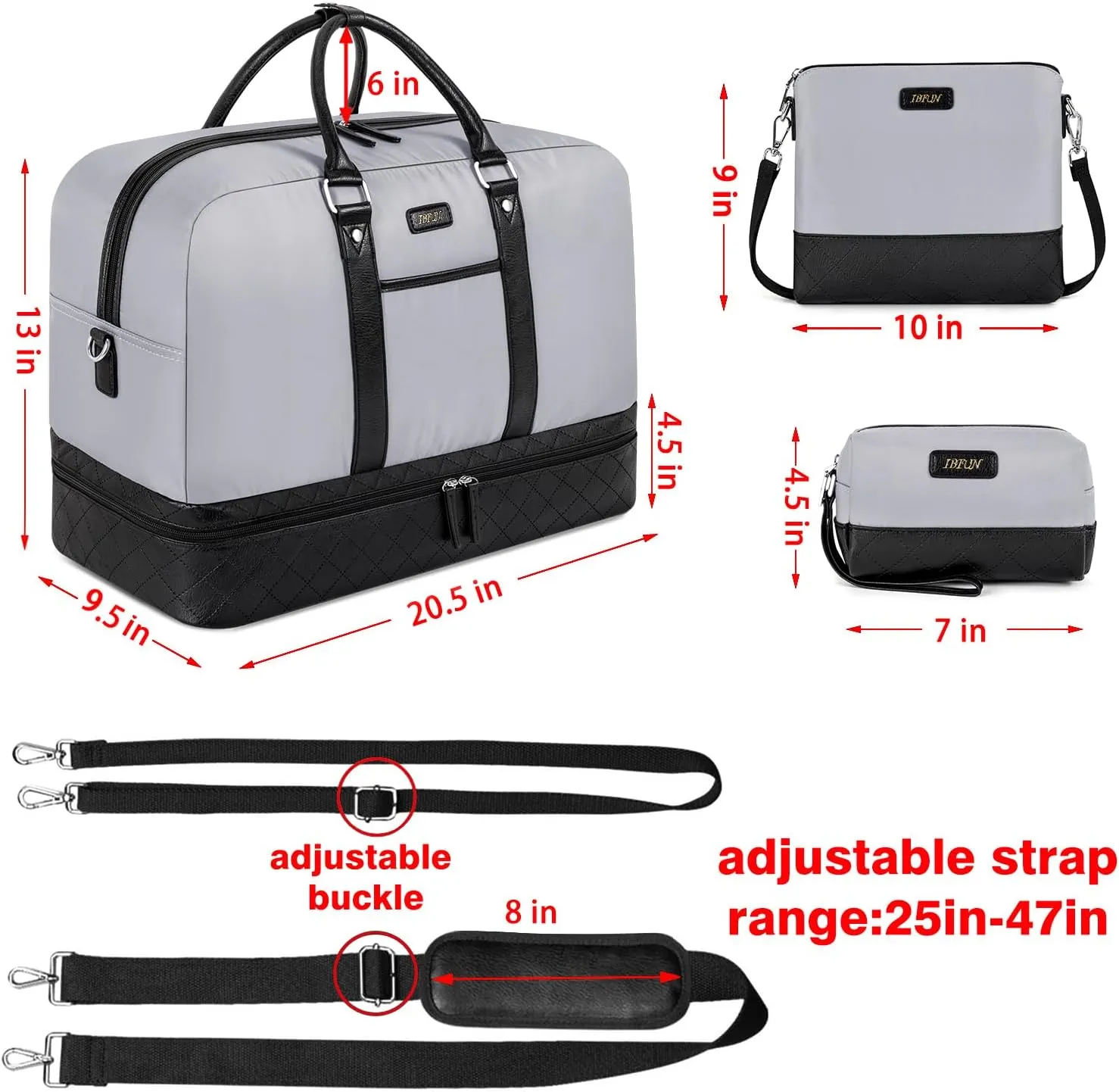 IBFUN Weekender Bags for Women, Large Overnight Bag Canvas Travel Duffel Bag Carry On Tote with Shoe Compartment 21" 3Pcs Set