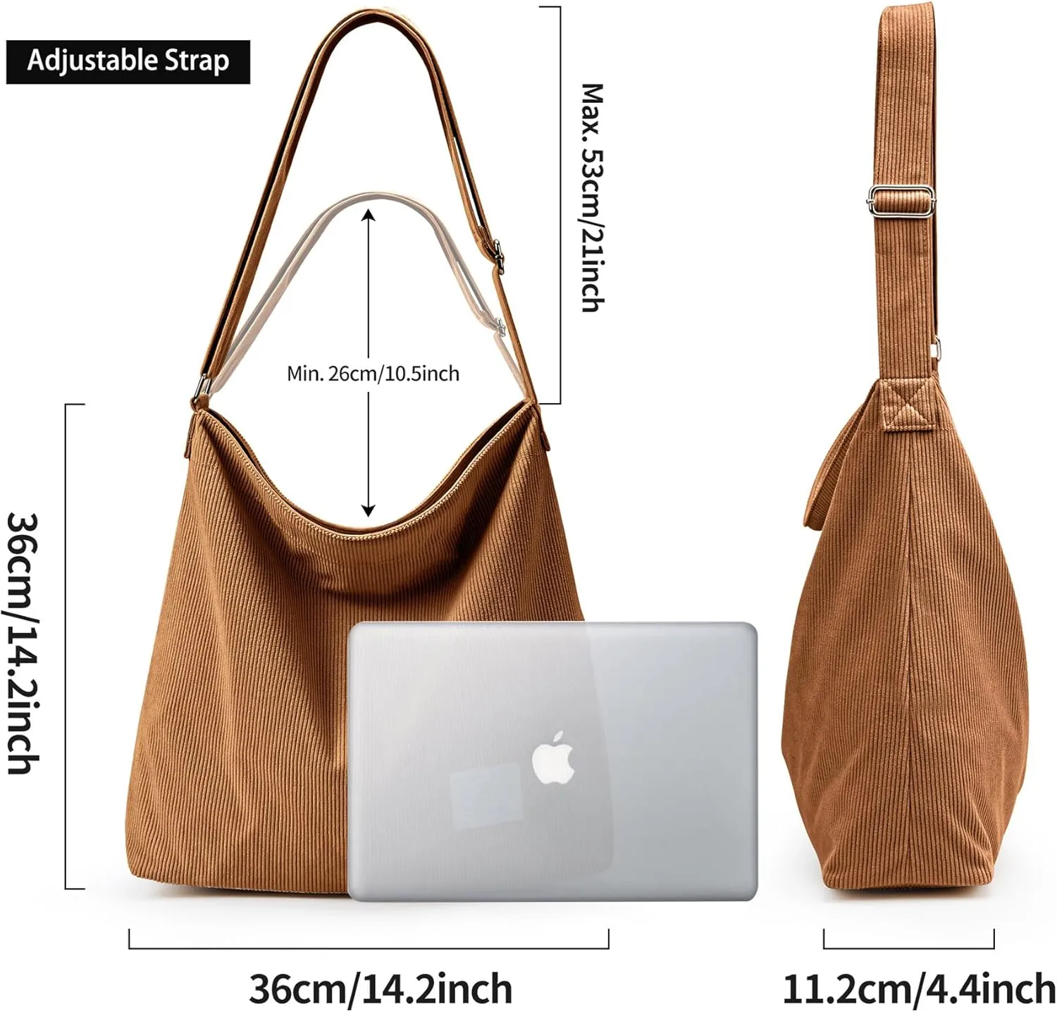 KALIDI Corduroy Tote Bag for Women Casual Zipper Tote Handbag Large Crossbody Hobo Shoulder Bag Work Fashion Women Purse