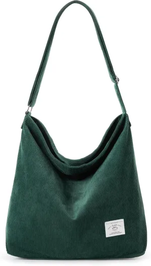 KALIDI Corduroy Tote Bag for Women Casual Zipper Tote Handbag Large Crossbody Hobo Shoulder Bag Work Fashion Women Purse