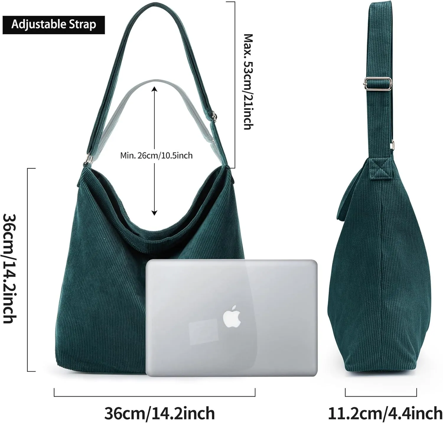 KALIDI Corduroy Tote Bag for Women Casual Zipper Tote Handbag Large Crossbody Hobo Shoulder Bag Work Fashion Women Purse