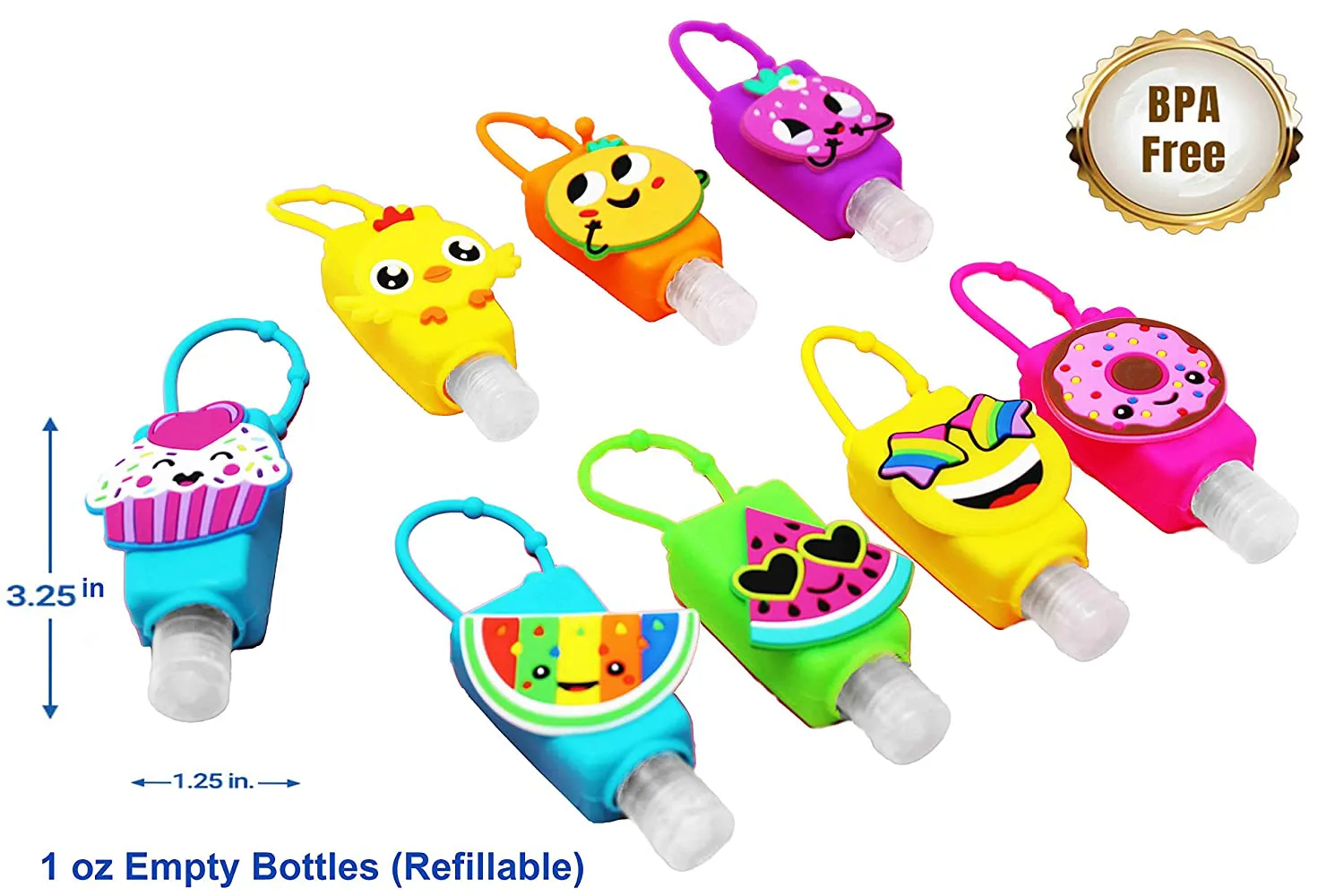 KINIA 8 Pack Empty Kids DINOSAUR Hand Sanitizer Travel Size Keychain Carriers, 8-1 Fl Oz Flip Cap Reusable Portable Empty Bottles (8-Variety Pack DINOSAUR)