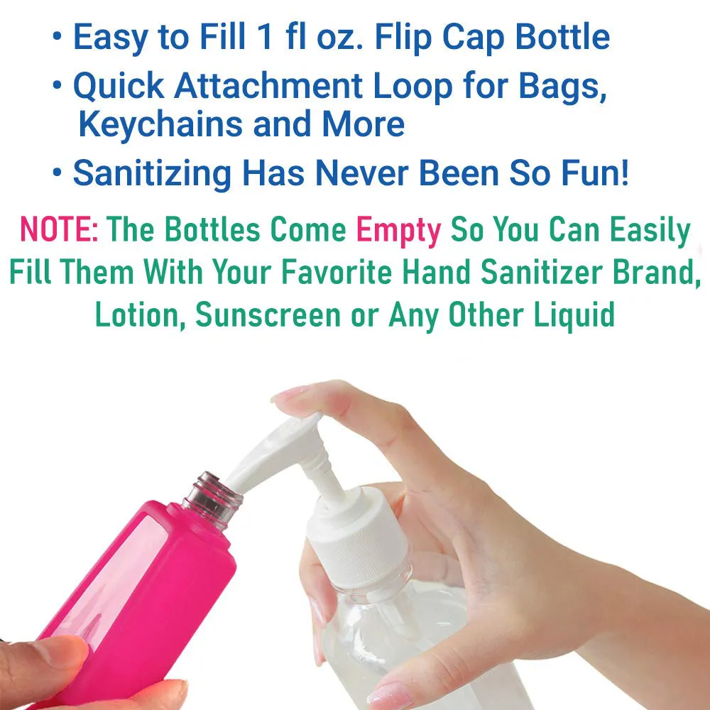KINIA 8 Pack Empty Kids DINOSAUR Hand Sanitizer Travel Size Keychain Carriers, 8-1 Fl Oz Flip Cap Reusable Portable Empty Bottles (8-Variety Pack DINOSAUR)