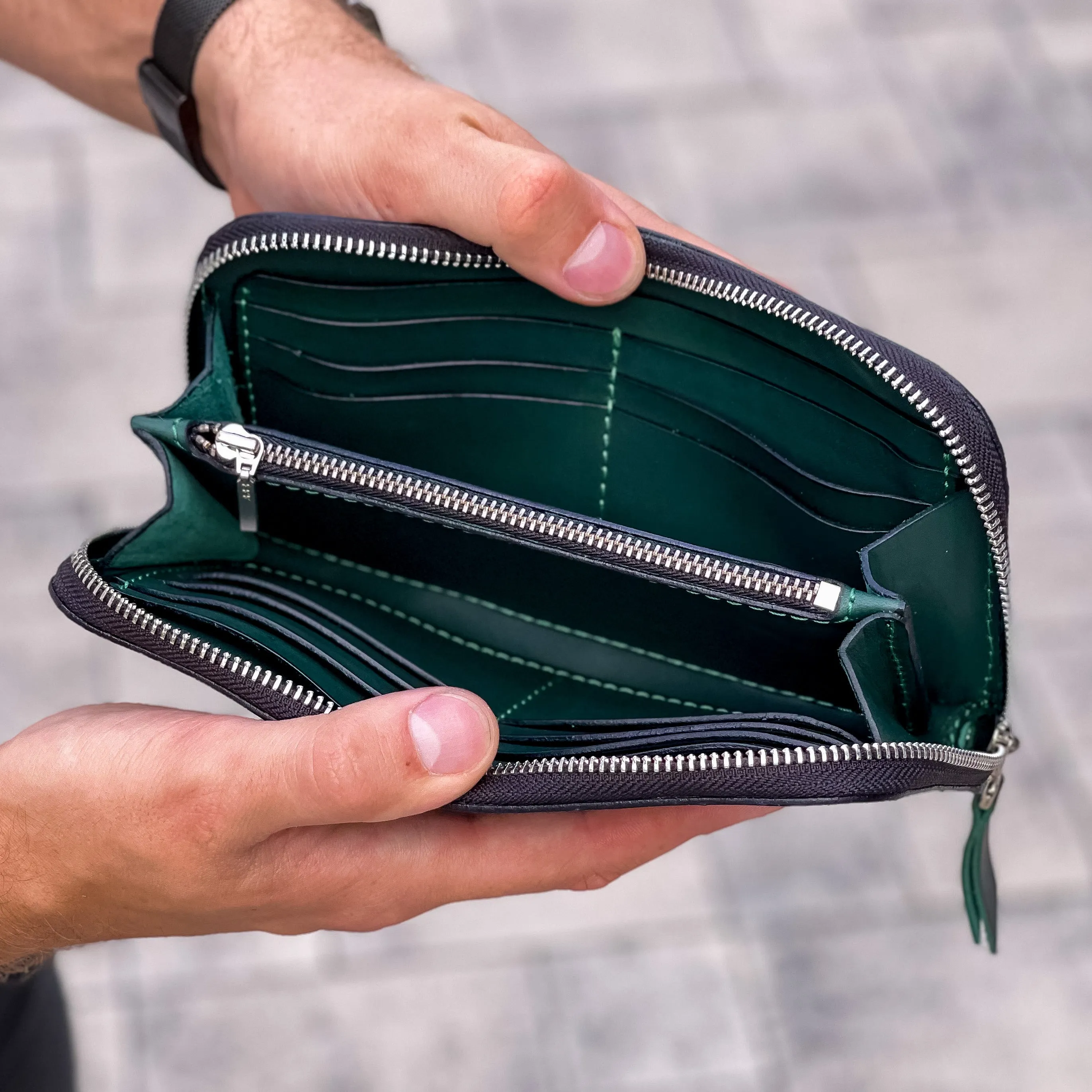 Leather zip around wallet, handmade men's wallet