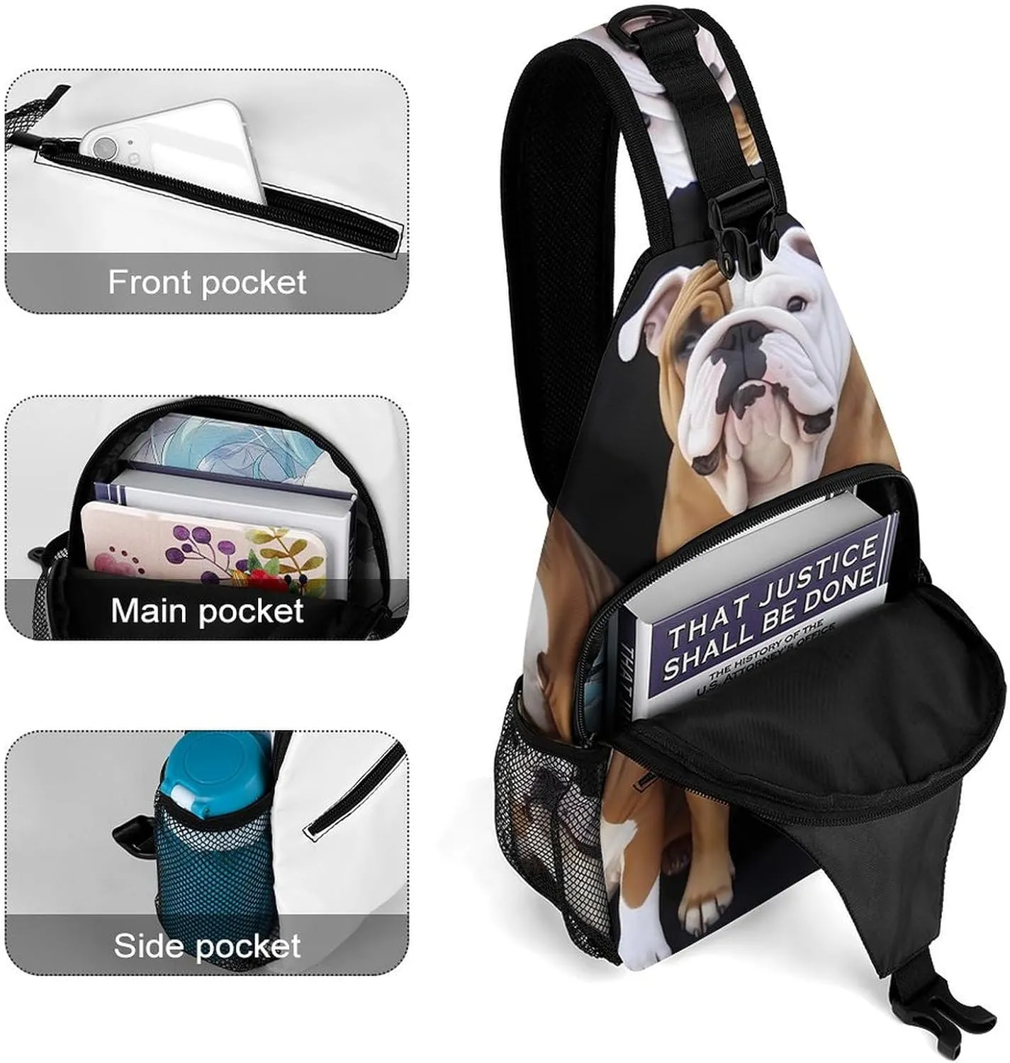 Lightweight Chest Bag Crossbody Bag English Bulldogs Sling Backpack for Women Men Sports Travel