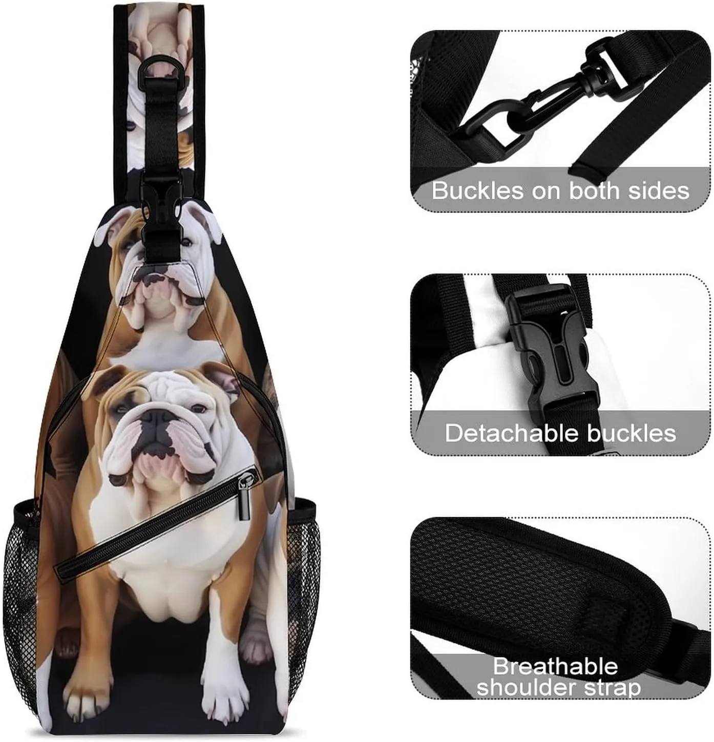 Lightweight Chest Bag Crossbody Bag English Bulldogs Sling Backpack for Women Men Sports Travel