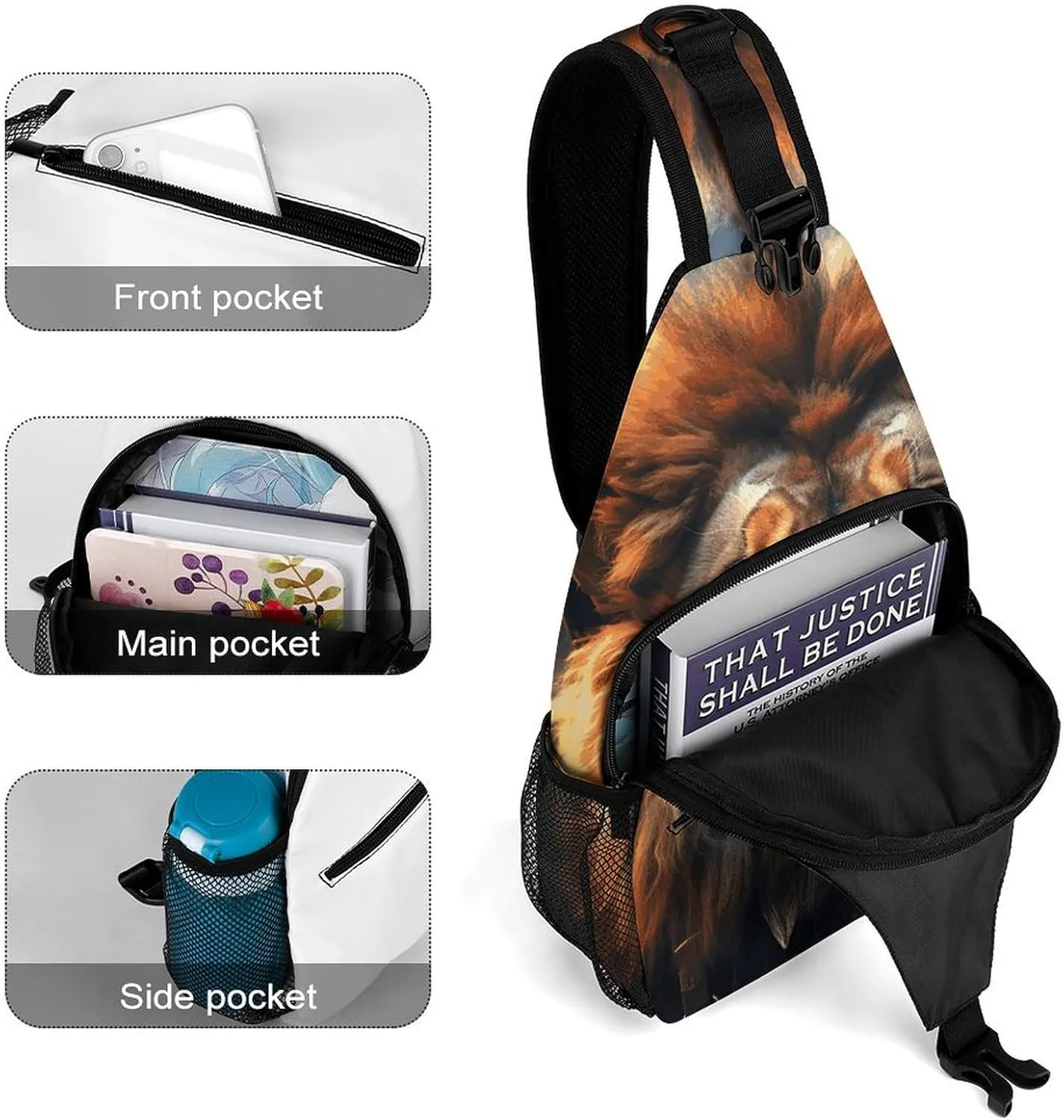 Lightweight Chest Bag Crossbody Bag Scifi Lion Sling Backpack for Women Men Sports Travel