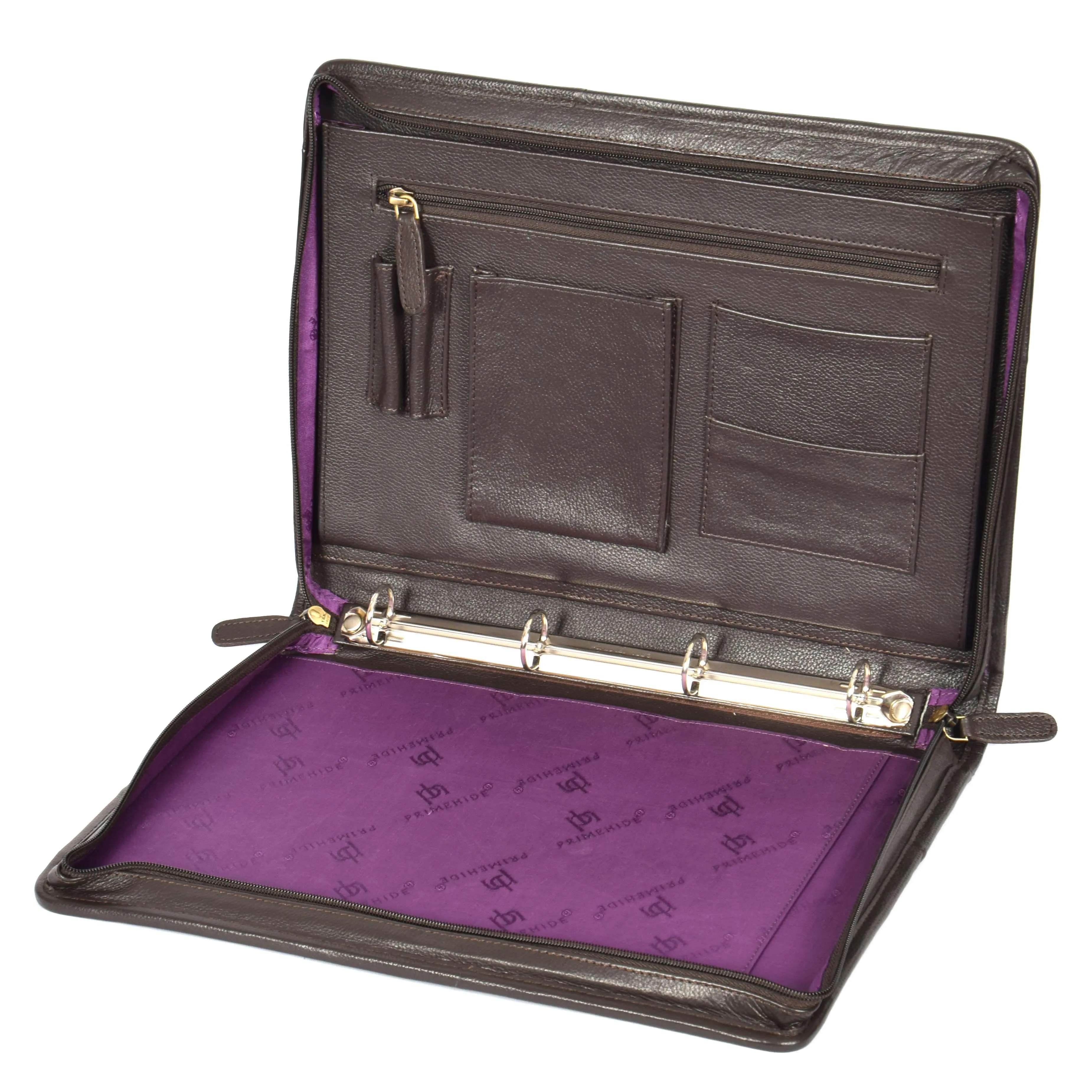 Luxury Leather Ring Binder Folio Case Braga Brown