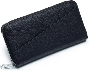 Mudono Women's Wallet Genuine Leather RFID Blocking Credit Card Case Elegant Clutch Purse Travel Phone Wallet with ID Window