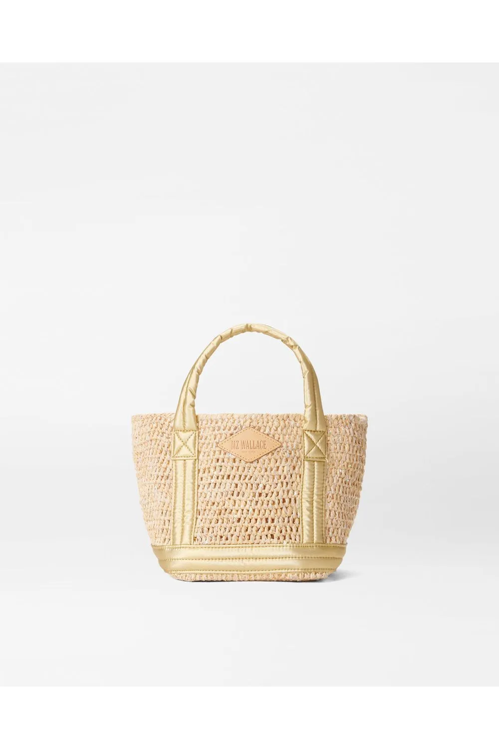 MZ Wallace Mini Raffia Tote 1473N2029 | Sequin Raffia/Light Gold Pearl Metallic
