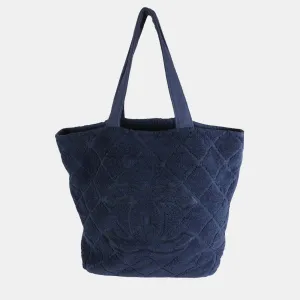 Navy Quilted Terry Cloth CC Tote Bag