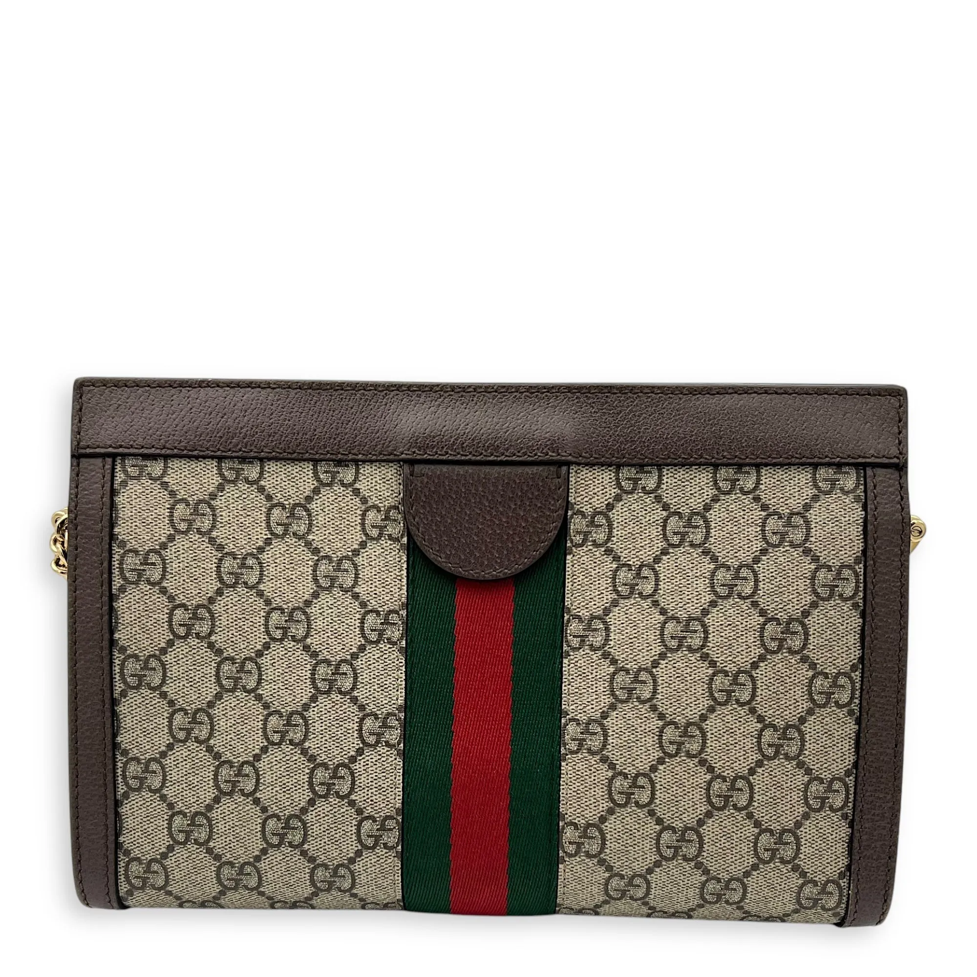 Ophidia Crossbody Bag Brown in Monogram Coated Canvas, Gold hardware