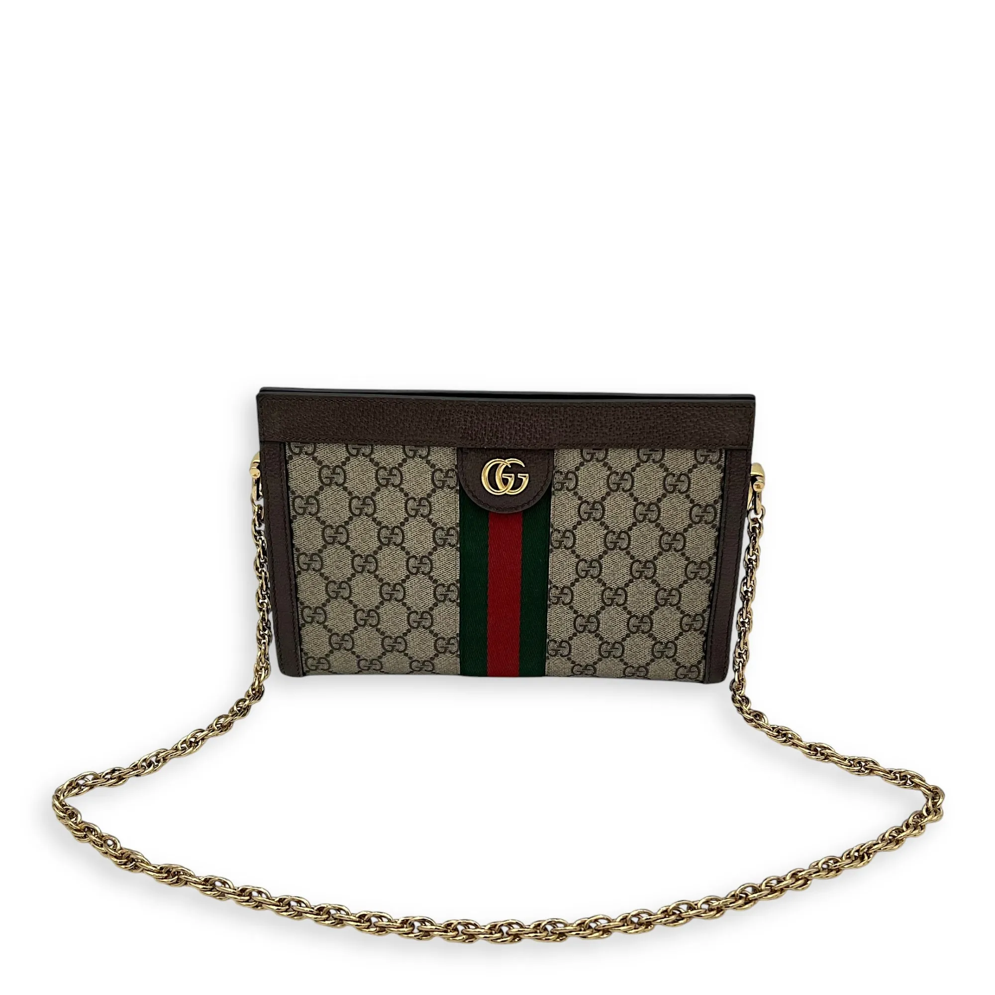 Ophidia Crossbody Bag Brown in Monogram Coated Canvas, Gold hardware