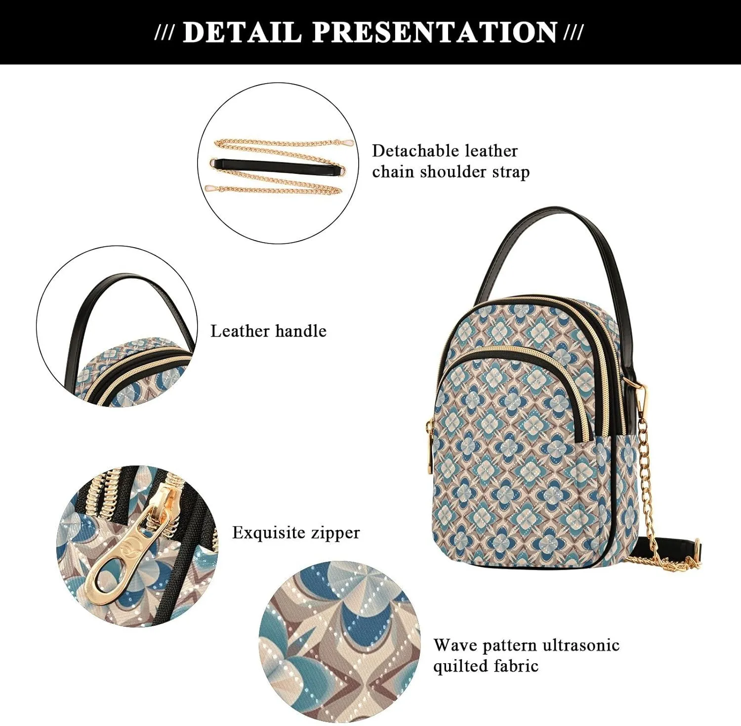 Quilted Shoulder Bag for Women with Chain Strap Leather Handle