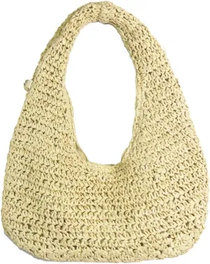 Raffia Tote Bag Women 2025 Summer Handbag Straw Woven Crescent Clutch Cloud Beach Purse Vacation Solid Hobo Shoulder Bag