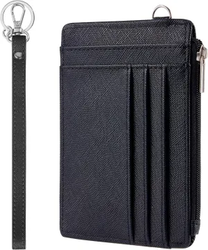 SEAVILIA Small Wallet for Women Slim Wristlet Keychain Wallets RFID Credit Card Holder With Zipper Pocket, ID Window (Black)
