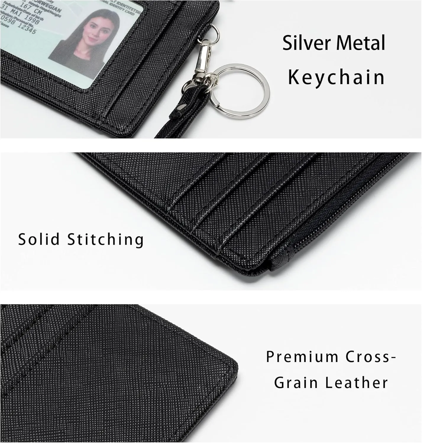 SEAVILIA Small Wallet for Women Slim Wristlet Keychain Wallets RFID Credit Card Holder With Zipper Pocket, ID Window (Black)