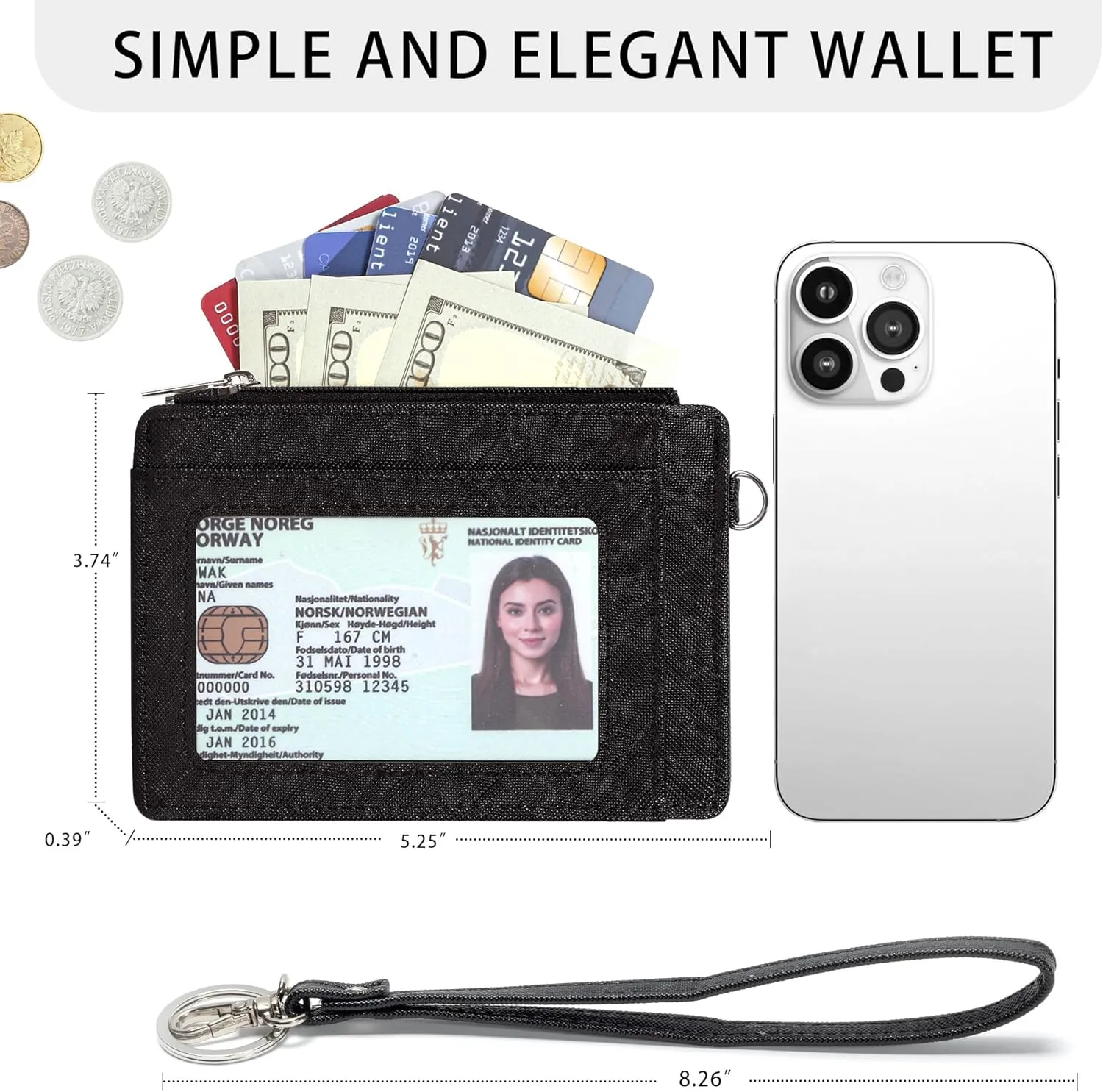 SEAVILIA Small Wallet for Women Slim Wristlet Keychain Wallets RFID Credit Card Holder With Zipper Pocket, ID Window (Black)
