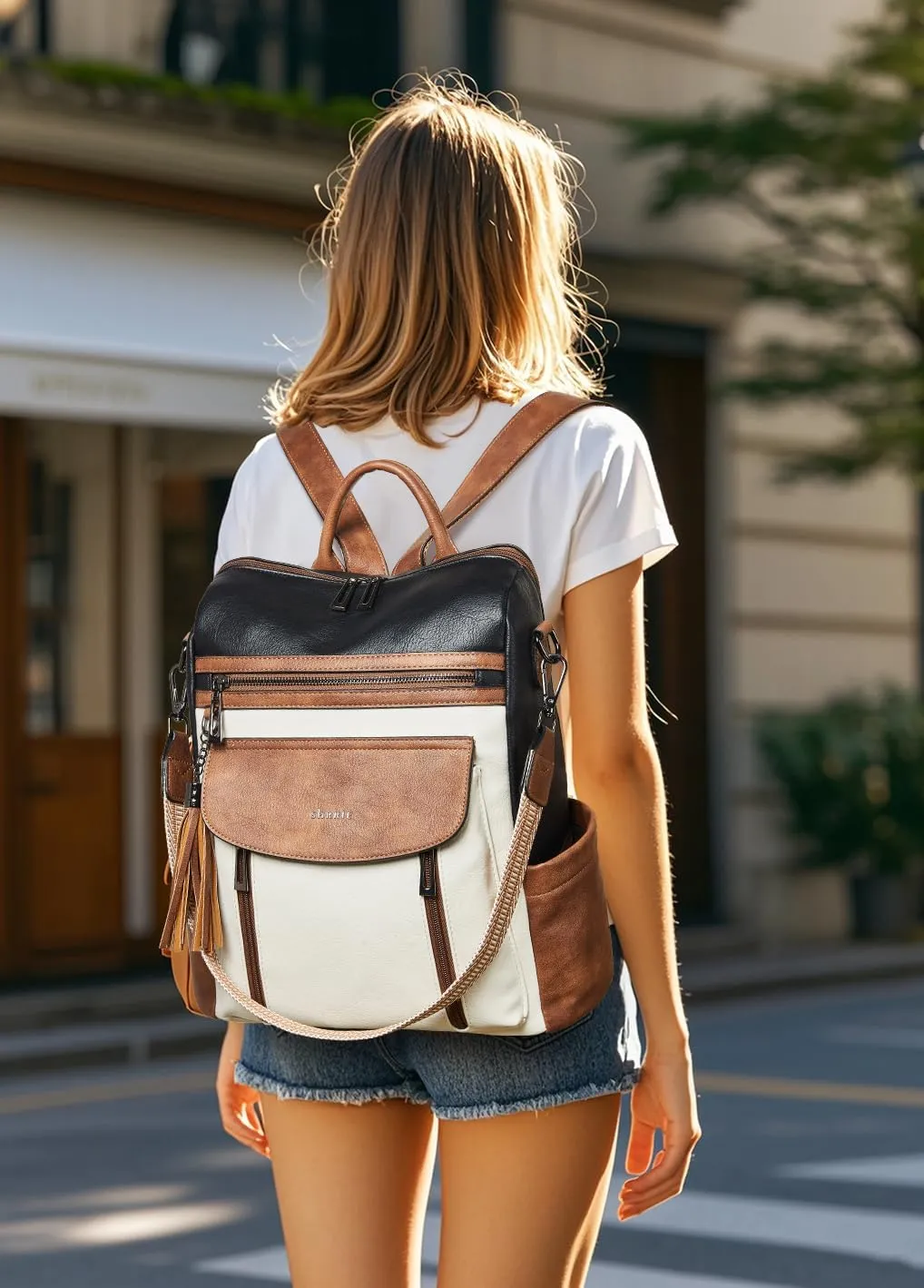 Shrrie Backpack Purse for Women Fashion Leather Backpack Purse Designer Travel Backpack Convertible Shoulder Bag with Wristlet