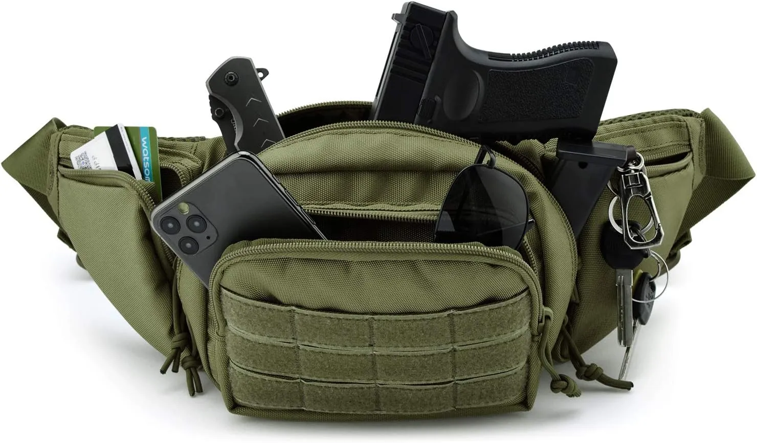 Tactical Fanny Pack Gun Holster for Men, Adjustable Waist Bag Zippered Pockets, Everyday Hip Pouch for Workout Travel Outdoor Running Hunting (Army Green)