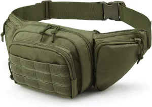 Tactical Fanny Pack Gun Holster for Men, Adjustable Waist Bag Zippered Pockets, Everyday Hip Pouch for Workout Travel Outdoor Running Hunting (Army Green)