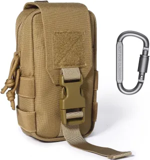 Tactical MOLLE Pouch - 1000D Nylon EDC Organizer, Compact Belt Pouch for Outdoor Gear, Hiking & Camping Accessories with Bonus Carabiner (Khaki)