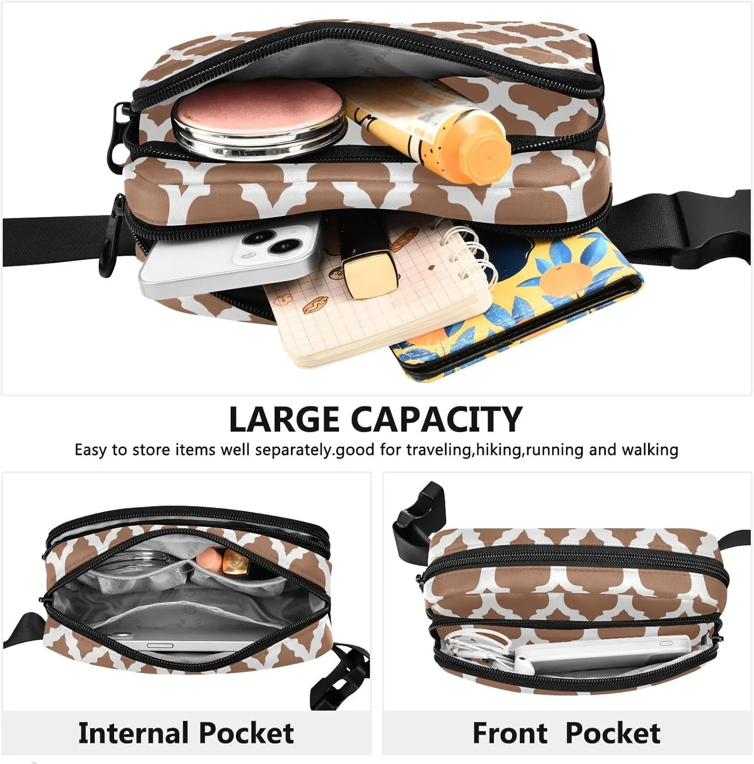 Terracotta Moroccan Fanny Packs for Women Belt Bag Crossbody Bag Waterproof Fanny Pack Small Sling Bags Fashion Waist Packs Cross Body Bag for Running Hiking Men Sports Traveling