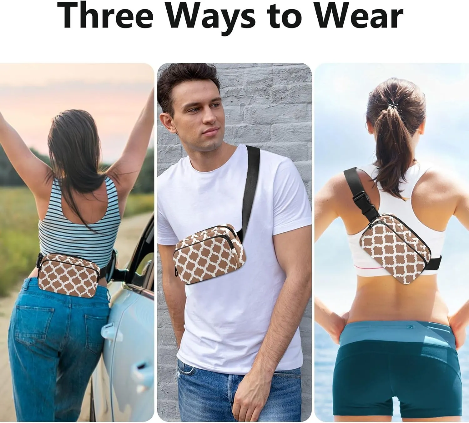 Terracotta Moroccan Fanny Packs for Women Belt Bag Crossbody Bag Waterproof Fanny Pack Small Sling Bags Fashion Waist Packs Cross Body Bag for Running Hiking Men Sports Traveling