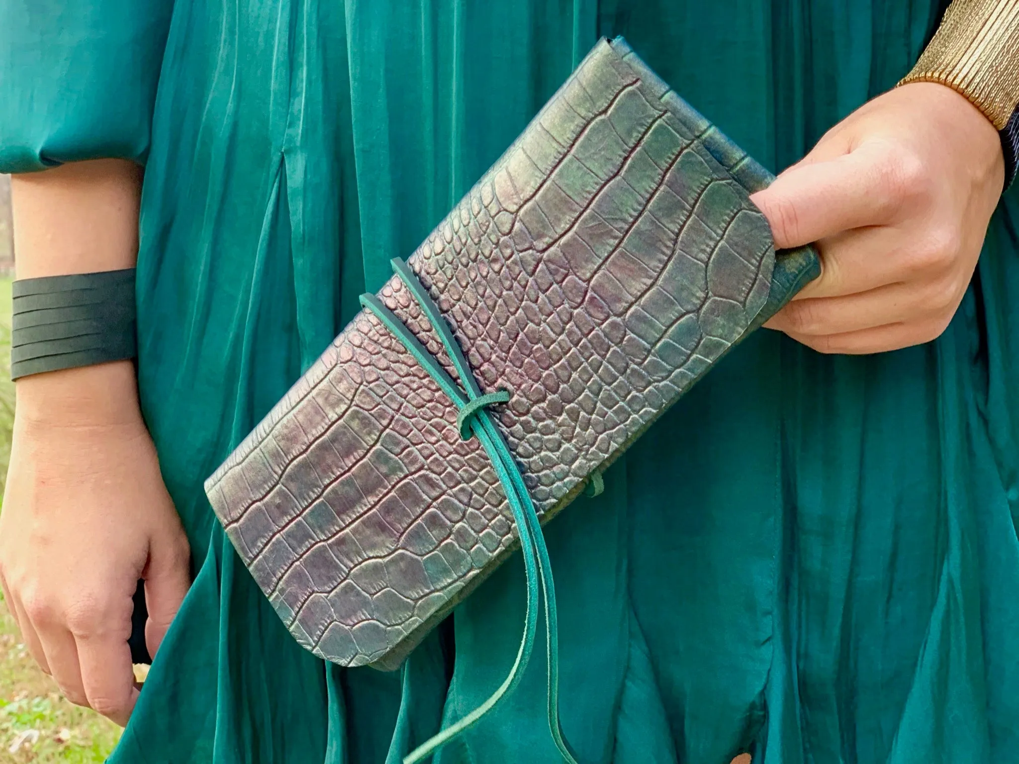 “The Priscilla” Custom Dyed Crocodile Embossed Leather