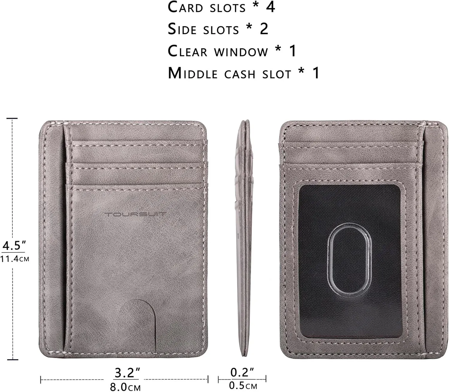 TOURSUIT Travel Minimalist Slim Front Pocket Wallet for Men Women, RFID Blocking Credit Card Holder Case (Grey)