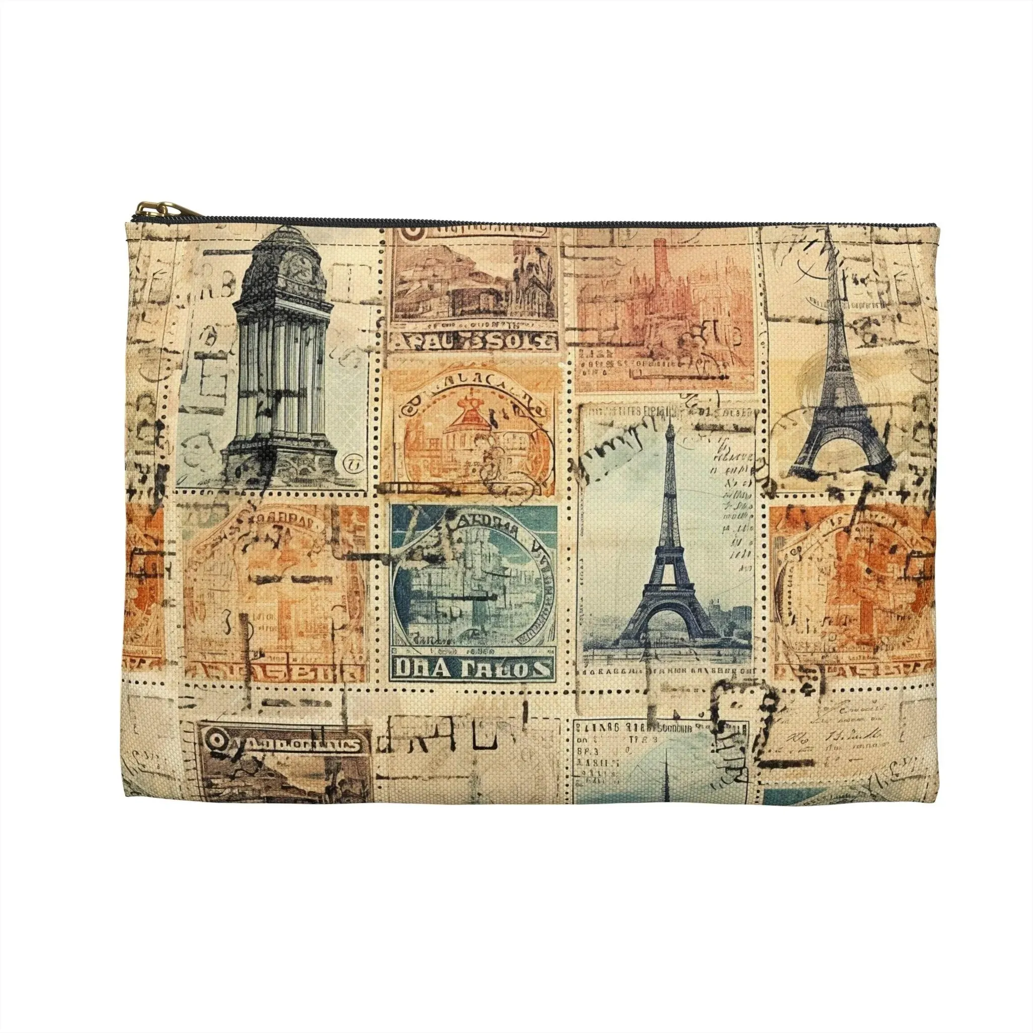 Vintage Travel Stamps Print Pouch