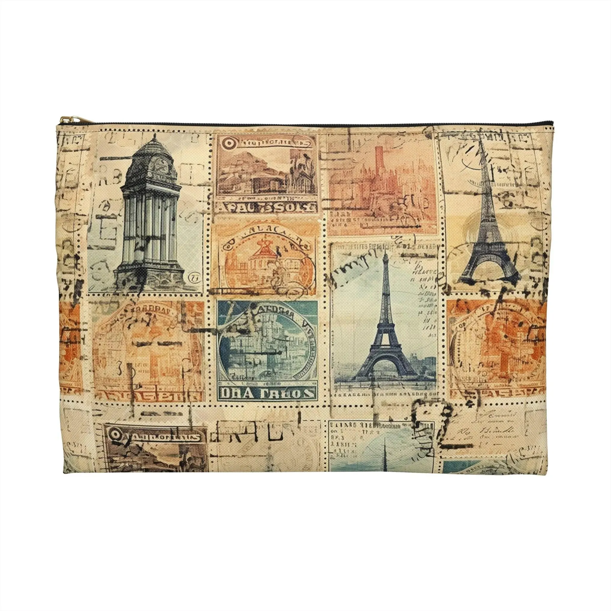 Vintage Travel Stamps Print Pouch