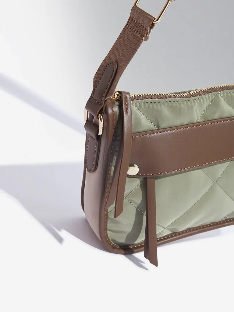 Westside Olive & Beige Quilted Design Sling Bag
