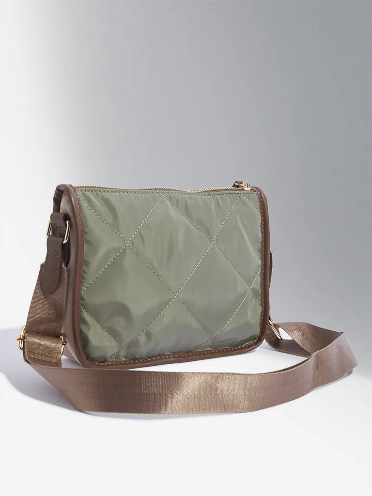 Westside Olive & Beige Quilted Design Sling Bag
