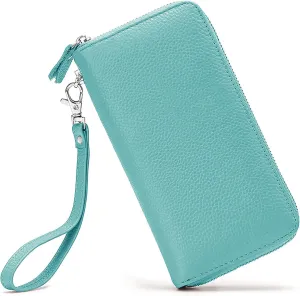 Womens Wallet RFID Blocking Genuine Leather Zip Around Wallet Clutch Wristlet Travel Long Purse for Women