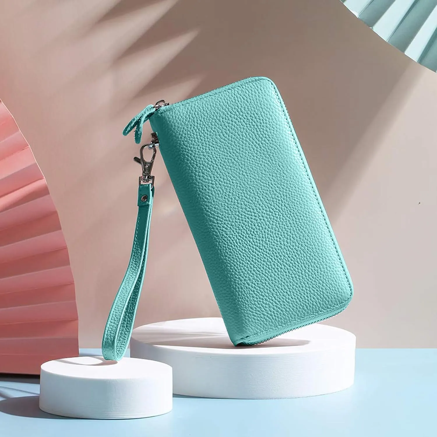 Womens Wallet RFID Blocking Genuine Leather Zip Around Wallet Clutch Wristlet Travel Long Purse for Women