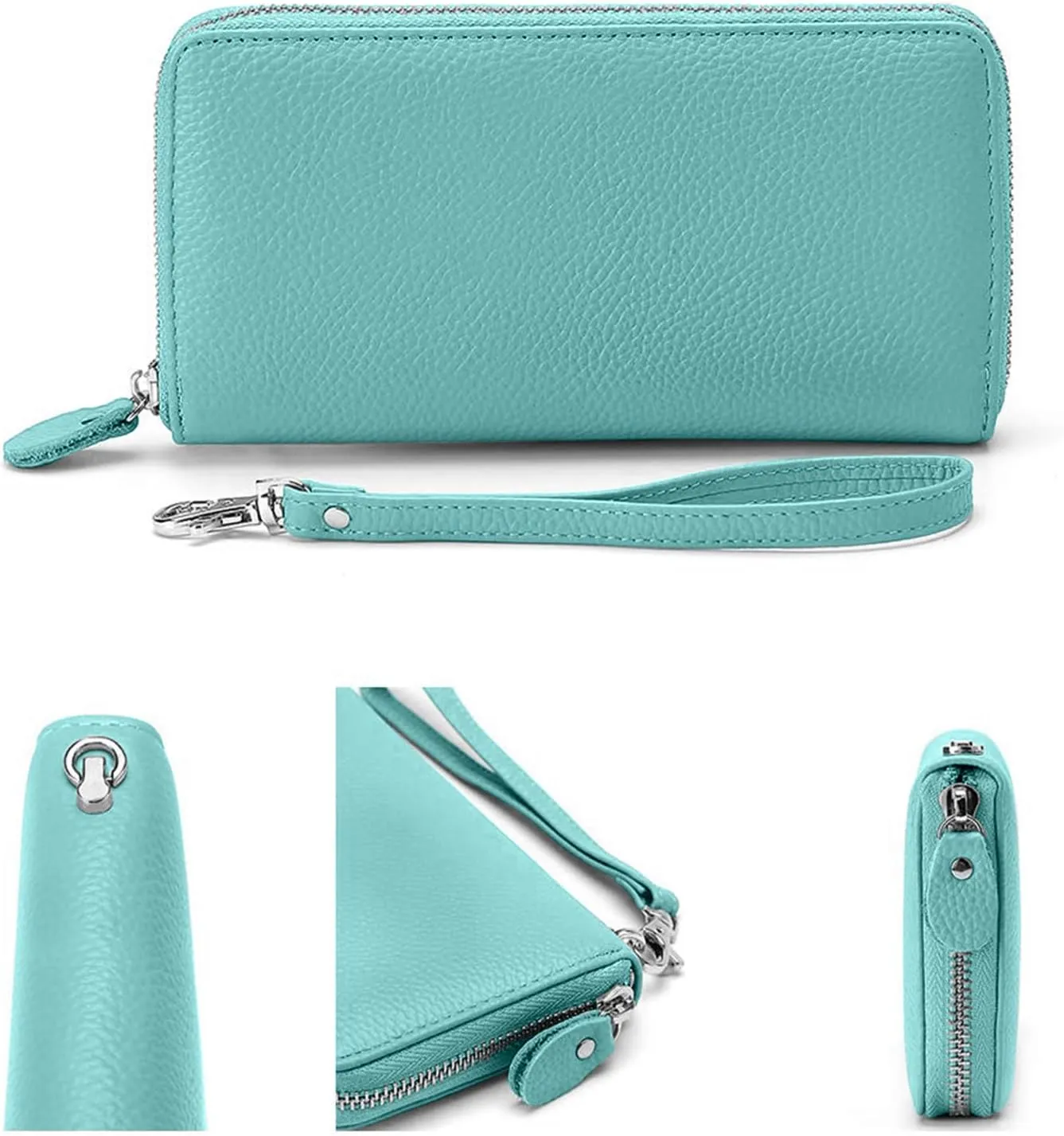 Womens Wallet RFID Blocking Genuine Leather Zip Around Wallet Clutch Wristlet Travel Long Purse for Women