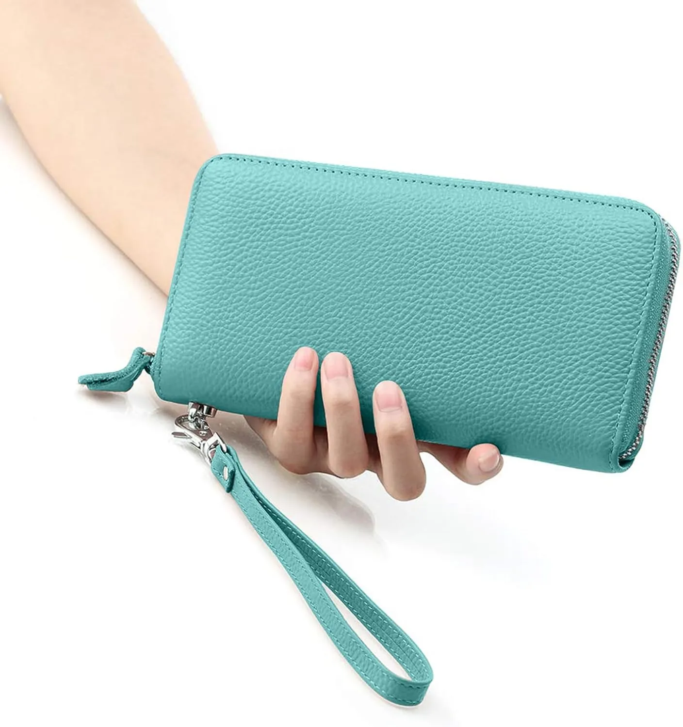 Womens Wallet RFID Blocking Genuine Leather Zip Around Wallet Clutch Wristlet Travel Long Purse for Women