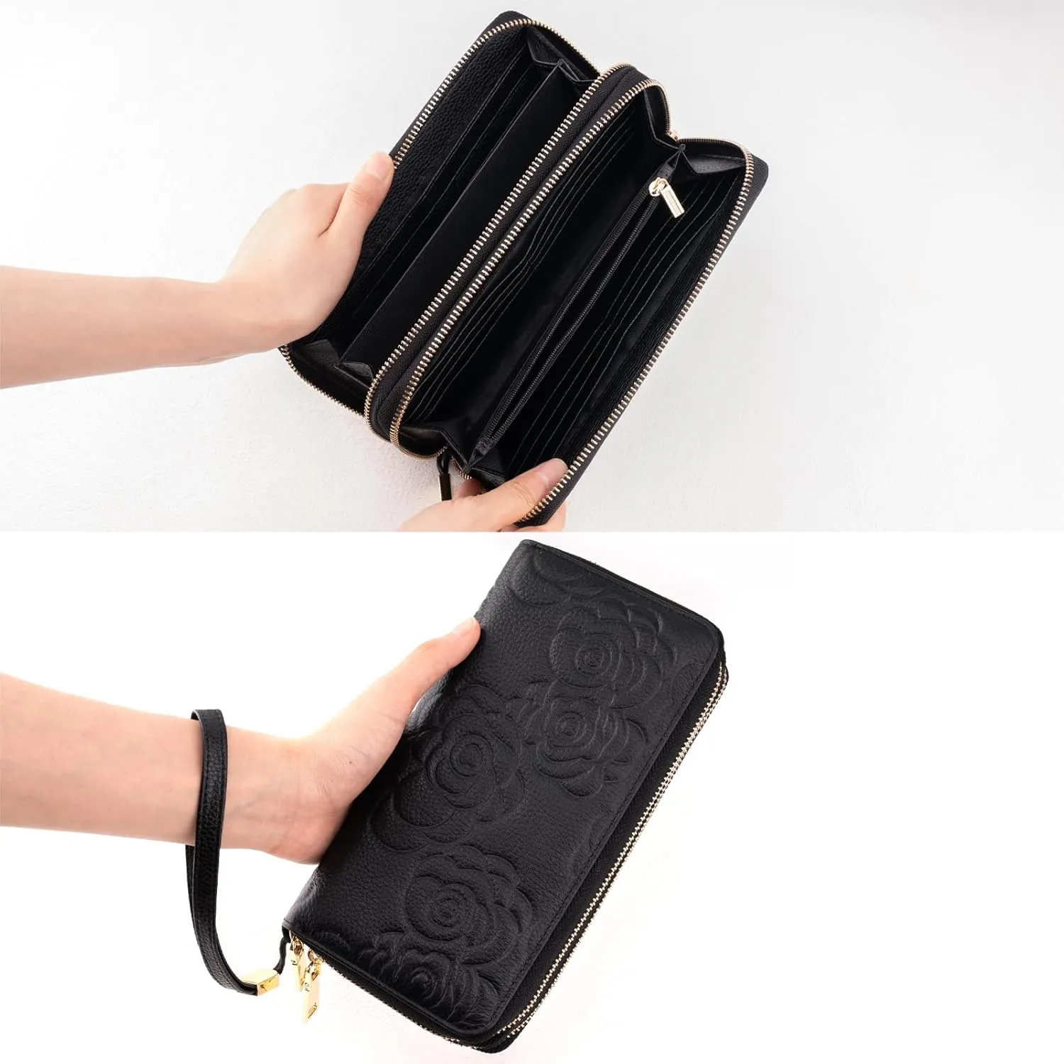 Women's Wallet RFID Blocking Leather Double Zip Large Capacity Card Holder Ladies Phone Clutch Long Purse Wristlet