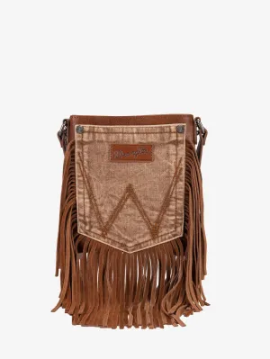 Wrangler Light Brown Leather Fringe Jean Denim Pocket Crossbody